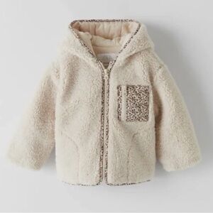 Zara Sherpa fleece jacket with floral trim - Excellent condition